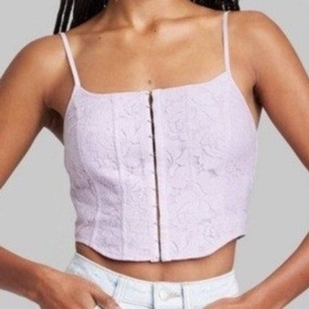 Wild Fable Lavender Floral Lace Corset Top Hook and Eye Cami XS NEW